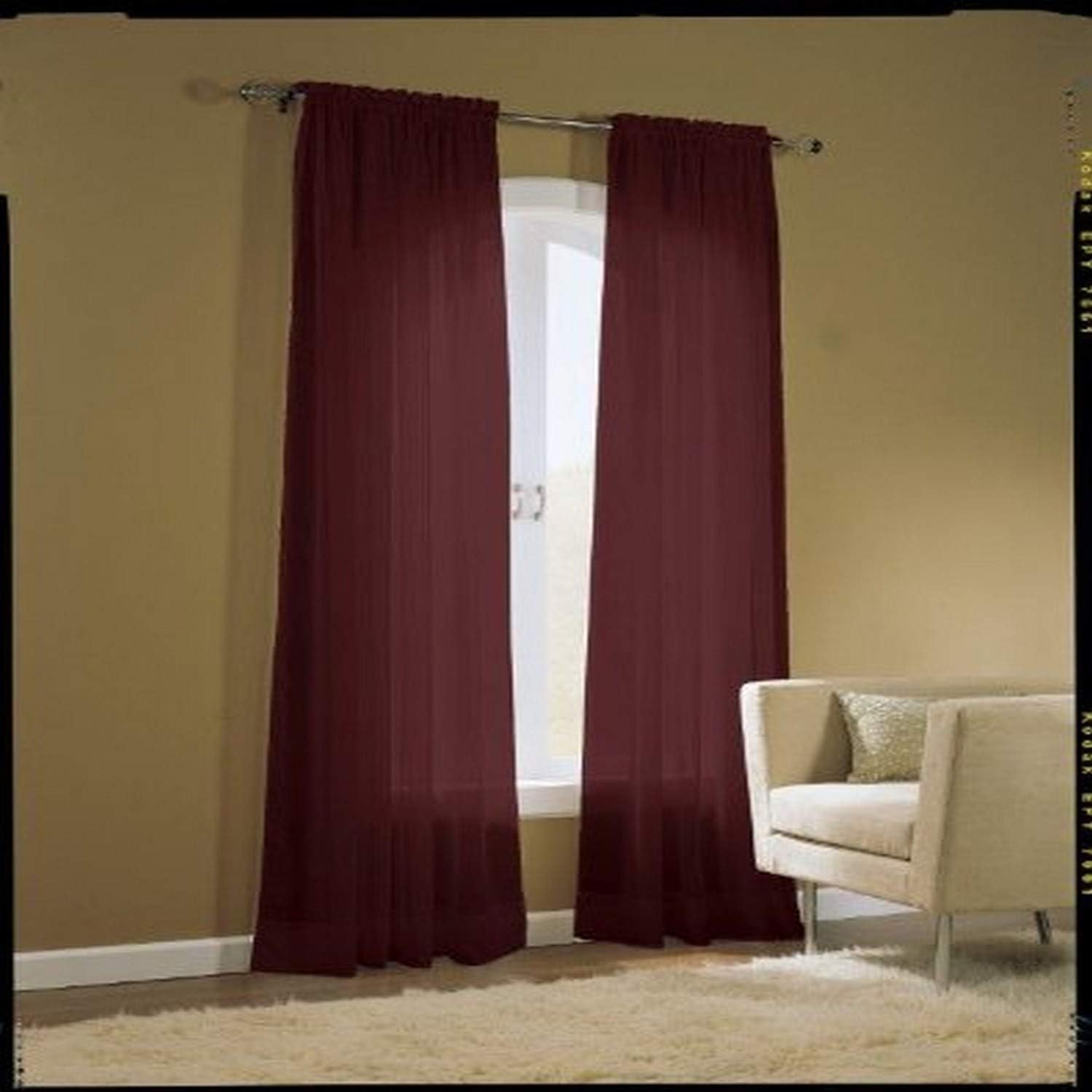 Easy Care Fabrics 2-Piece Sheer Voile Window Covering/Curtain/Drape/Panel/Treatment, 58 by 84-Inch,Burgundy