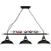 Mcacggo 3-Light Billiard Pool Table Lights Hanging Over Pool Table, Black Matte Metal Shades with Billiard Ball Decor, for Bi