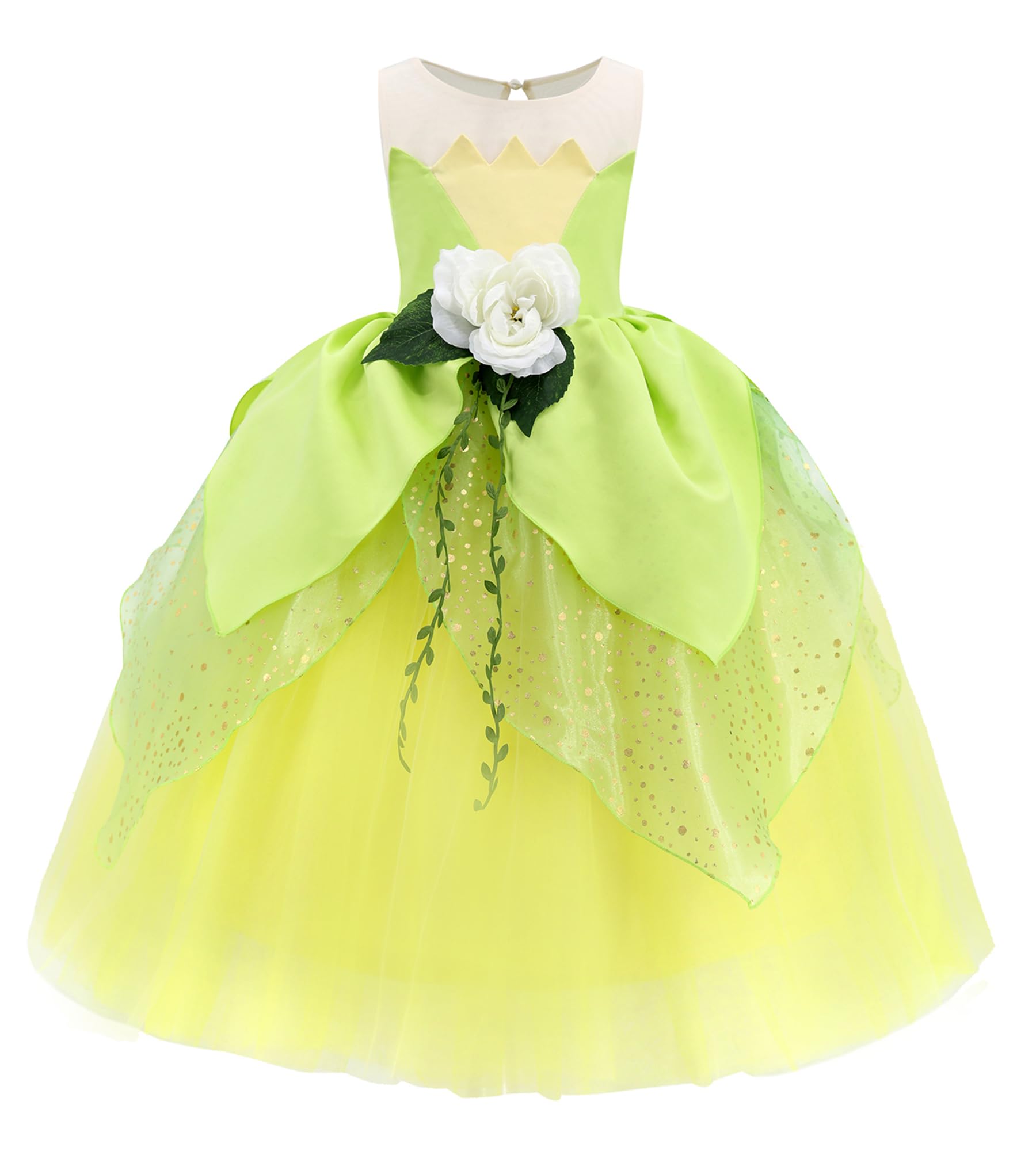 MDYCW Princess Tiana Fairy Costume Halloween Dress up for Girls, Special Occasion Dresses Birthday Party Fancy Outfits Image