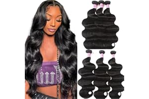Unice Hair 22 20 18 inches Brazilian Body Wave Virgin Hair 3 Bundles, 100% Unprocessed Brazilian Wavy Human Hair Weave Extensions, Natural Black Color for African Americans Women 300g