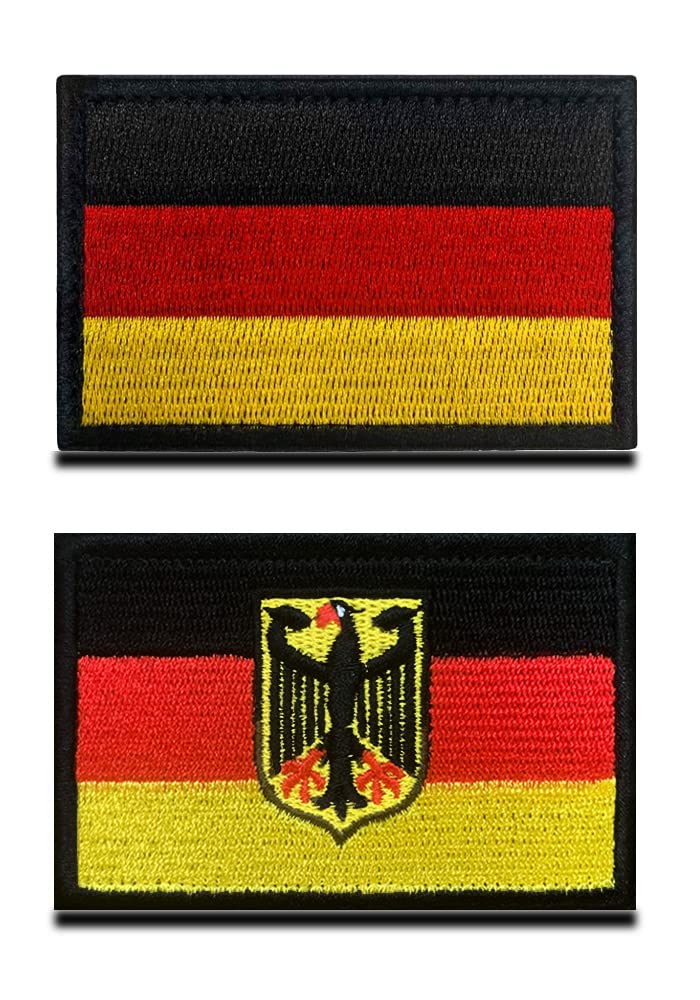2 Pack Germany Flag Tactical Embroidered Patches - 3.15"x 2" German Deutschland Flag Military Uniform Sew On Emblem Patch - Loop & Hook Fasteners Attach to Backpack, Clothes, Garment & Gears