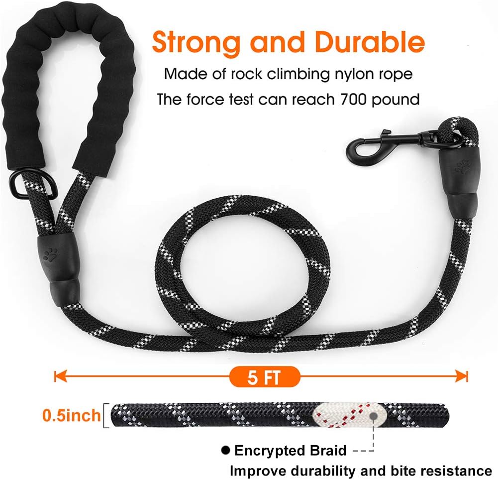 JBYAMUK 5 FT Strong Dog Leash with Comfortable Padded Handle and Highly Reflective Threads for Medium and Large Dogs (5-FT - Image 3
