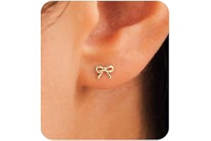 HANLI Bow Earrings for Women - 14K Gold Plated Silver Dainty Bow Earrings Small Gold Stud Earring Jewelry Gifts for Her