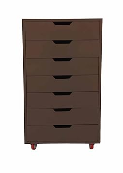 Aprodz Mango Wood Sideboard Storage Dresser Cabinet Balarwa Chest of 7 Drawer On Castors for Living Room | Darkish Brown