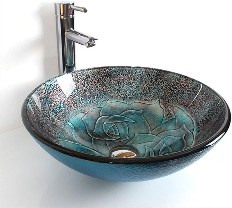 Clickan Tempered Glass Container Sink Pool Set Modern Tempered Glass + Matching Style tap + Chrome pop-up Drain