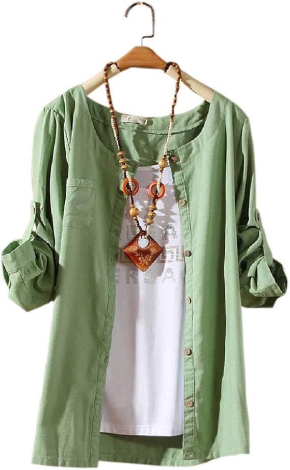 Amazon Formanism セレカジ シンプル ソリッドカラー さらり コットン シャツ レディース グリーン M シャツ ブラウス 通販