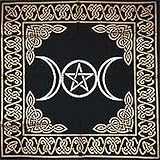 Altar Tarot Cloth: Triple Goddess With Pentagram - 24" x 24" (Gold/Silver on Black Pentacle/Pentagram)