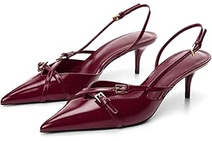 MICIFA Slingback Kitten Heels for Women Pointed Toe Stiletto Heels Slip On Pumps with Buckled Straps Dress Work Heeled Sandals