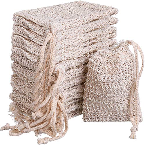 BBTO 15 Pack Soap Saver Exfoliating Natural Sisal Soap Bag Pouch