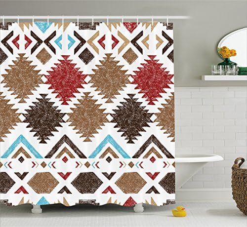 Ambesonne Tribal Shower Curtain, Retro Grunge Maya Latin Mexican Animistic Motifs with Hippie Arrows Image, Cloth Fabric Bathroom Decor Set with Hooks, 69" W x 75" L, Pale Brown