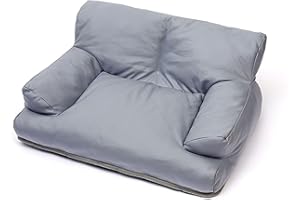 Craoopii Pet Sofa Bed, Vintage Cat Dog Faux Leather Sofa with Non-Slip Bottom for Dogs Cats (Grey, Large)