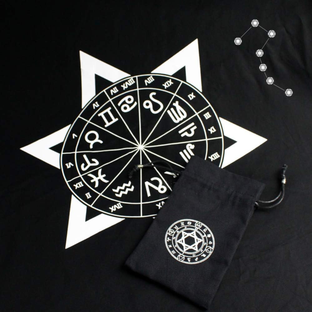 Twelve Constellation Tarot Tablecloths, Square Tarot Cards (with Drawstring Bags), Black Tablecloths for Divination, Table Games, 80 x 80 cm