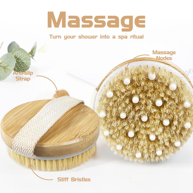 Bamboo Dry Body Brush Shower Brushing Removes Dry Skin with Massage Nodes Exfoliating Bath Brushes Body Scrubber