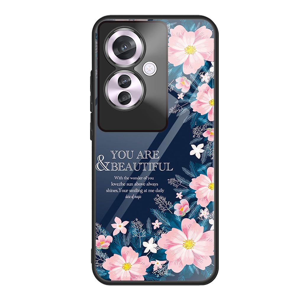 SEAHAI Case for OPPO Reno 11F 5G (Reno11 F 5G), Ultra Thin Elegant Painted Pattern Tempered Glass Hard Back & Soft Silicone TPU Bumper Hybrid Shockproof Cover, Dream garden