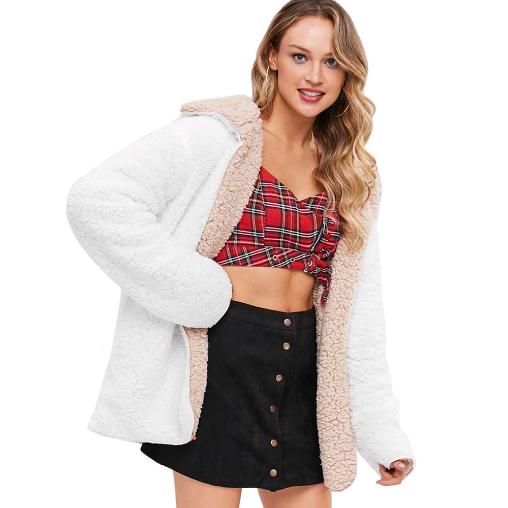 zaful hooded open front lamb wool coat