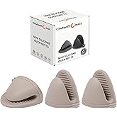Silicone Oven Mitts Heat Resistant 3 Pair Mini Pot Pinch Grip- ChufanMomsil Short Cute Pot Holders Sets for Kitchen, Air Fryer, Baking, Small Silicone Rubber Oven Gloves Mittens, Khaki
