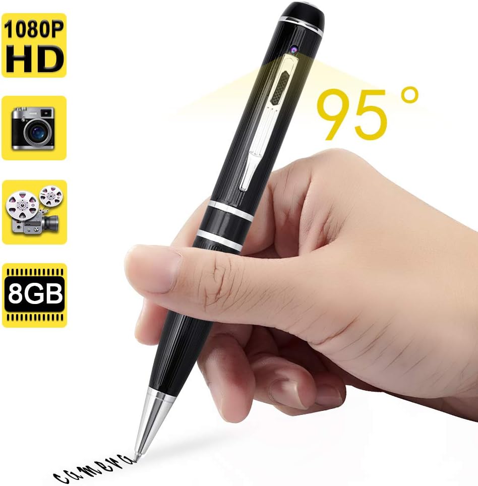 1080P HD Hidden Camera Pen - Mini Body Camera Recorder Support Photo Taking, Audio Recording and 95 Degree Wide View Angle