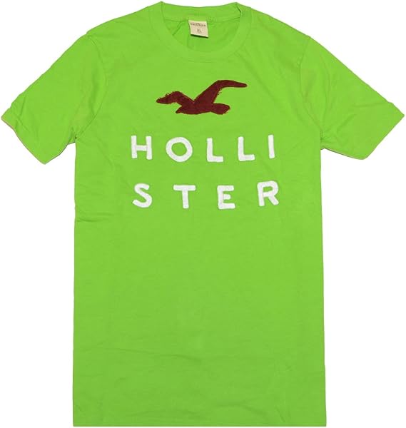 Hollister Men Crewneck Big Logo Applique Tshirt (XL, Green/white