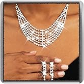 TWINKLEDE Rhinestone Necklace Jewelry Set Silver Wedding Bridal Necklace and Earrings for Women