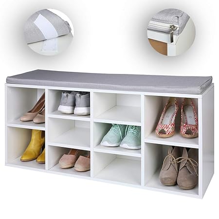 TRESKO Schuhschrank für 10 Paar Schuhe mit Sitzgelegenheit/Sitzbank mit waschbarem Sitzkissen, Schuhregal, Schuhbank mit Sitz