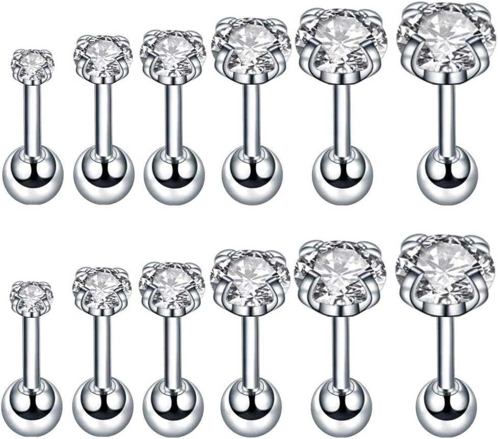 IMINI18g Ear Cartilage Helix Surgical Stainless Steel Cubic Zirconia Studs Cartilage Earrings Huggie Screw Backs Ear Tragus Auricle Piercing Jewelry Set 3mm-8mm