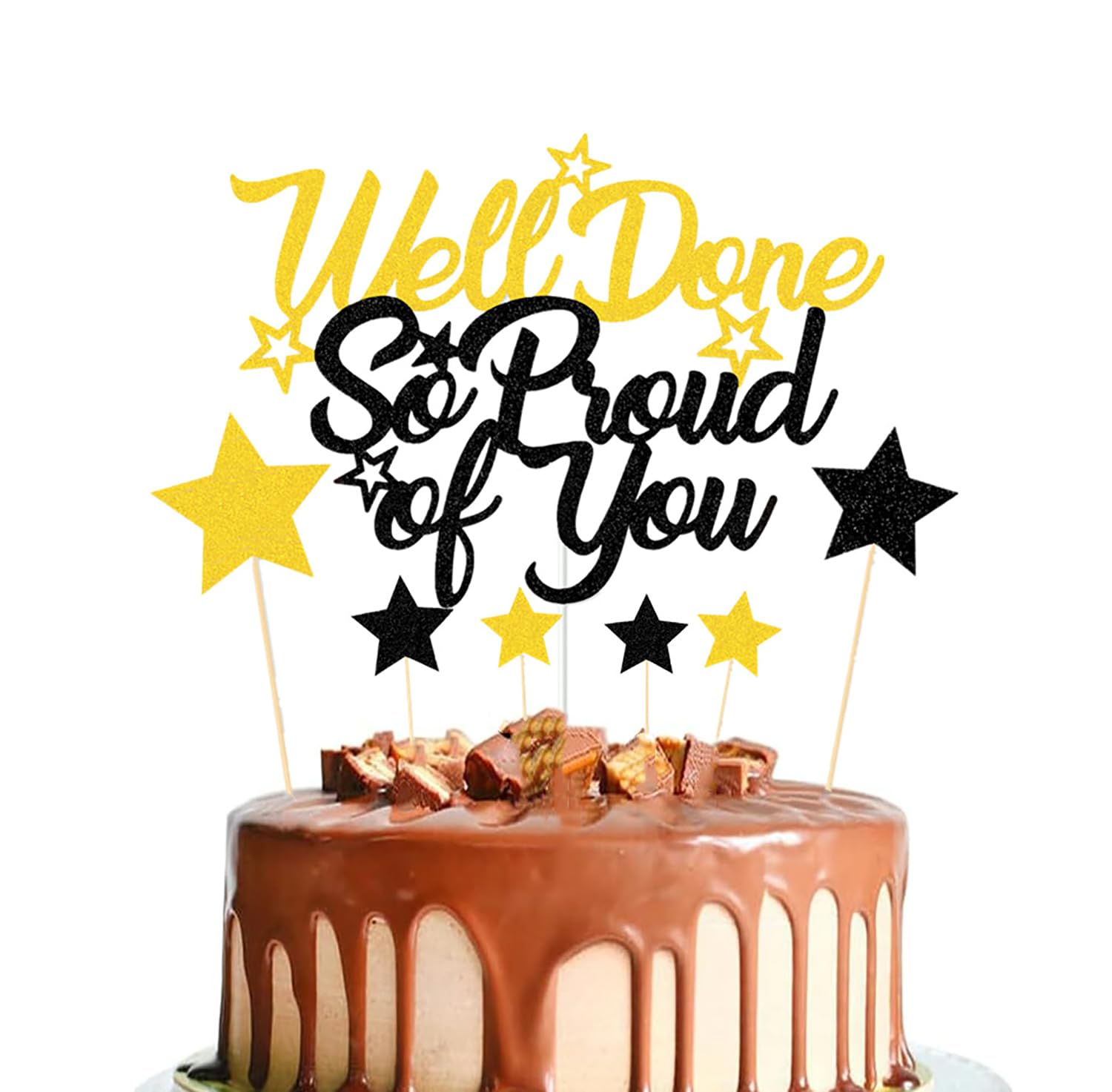 Elicola So Proud of You Well Done Cake topper Graduation Glittery Retirement Congratulations Grad Party Decorations