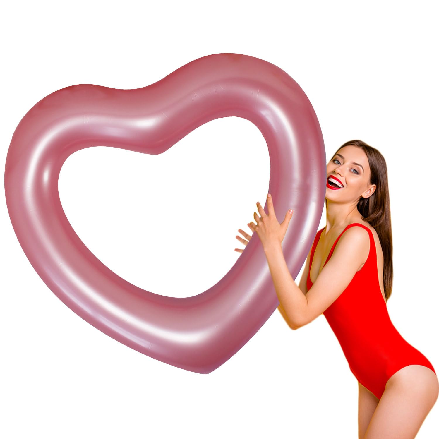 Adult heart pool float, inflatable heart,Heart Shaped Swimming Pool Float Loungers Tube, Water Fun Beach Party Toys for adults, Dia 120cm,Rose Gold.