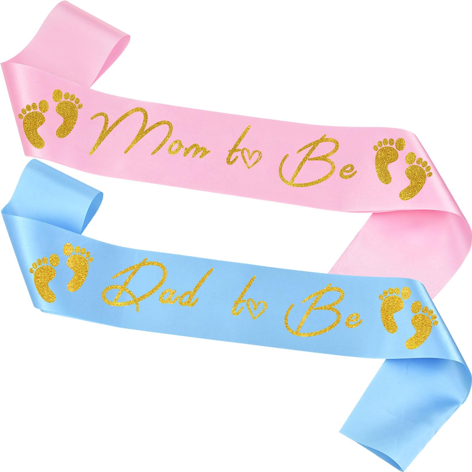 View 1 of 2 Pcs Mom to be and Dad to be Sash Baby Shower Decorations Supplies for Mother Father Gifts Gender Reveal Party Boy or Girls, Pink Gold