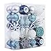 Valery Madelyn 70ct Winter Wishes Blue Silver Shatterproof Christmas Balls Ornaments,3.15inch-7.68inch /8CM-19.5CM,70 Pcs Metal Hooks Included,Themed with Tree Skirt(Not Included)