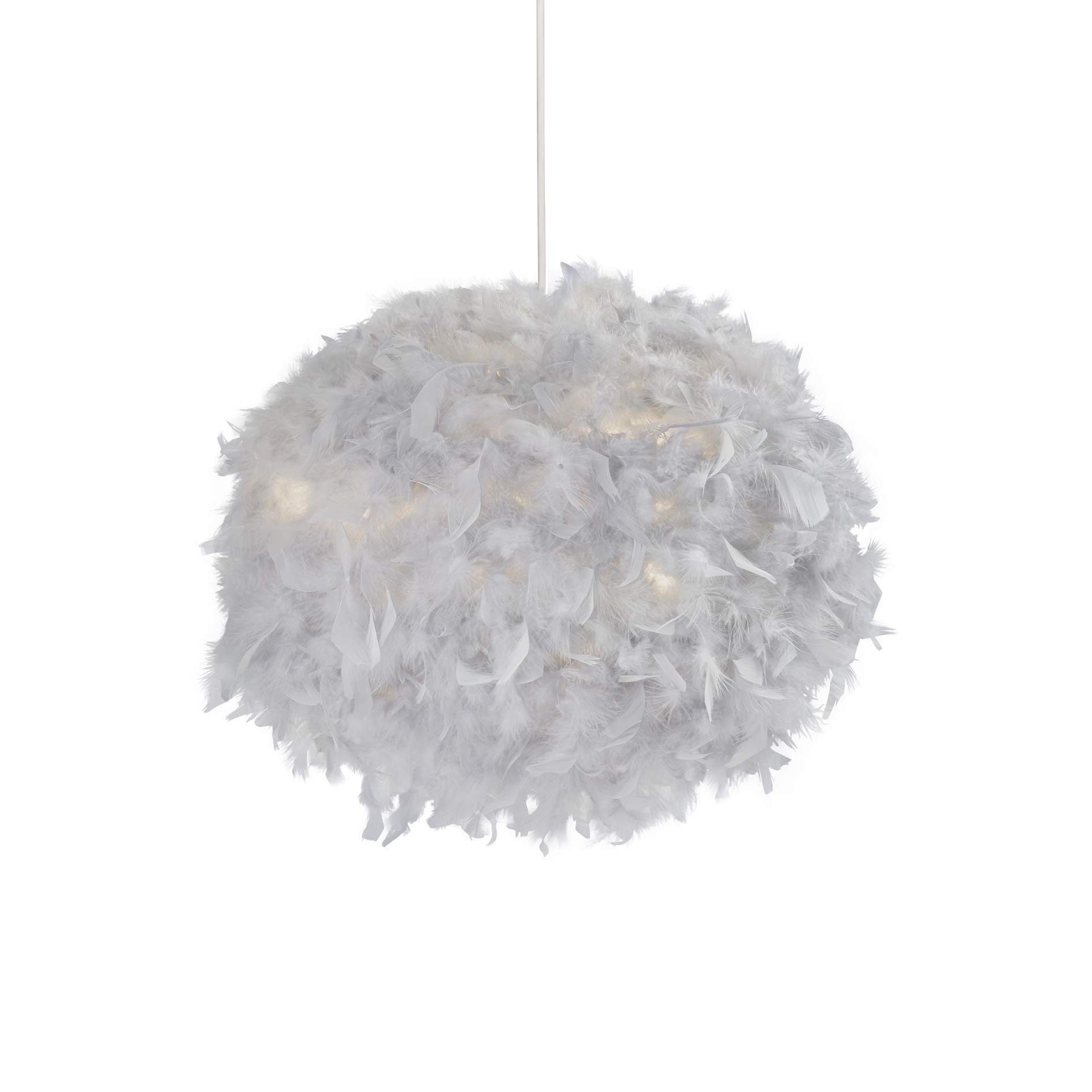 Grey Round Feather Ball Easy Fit Pendant Light Shade D50cm