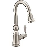 Moen S53004SRS Weymouth Shepherd's Hook Pulldown Kitchen Bar Faucet Featuring Metal Wand with Power Clean, Spot Resist Stainless