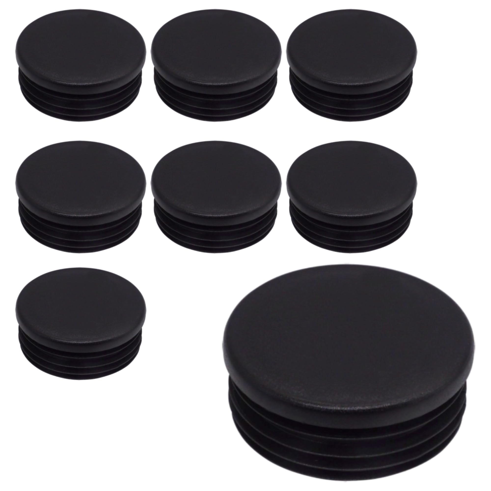 SKIR'CO (8 pcs) Round Tube Inserts 70 mm, Fence Post Plugs, Black Plastic Tube End Caps, Pipe Plugs, Black RAL 9005 — image 1