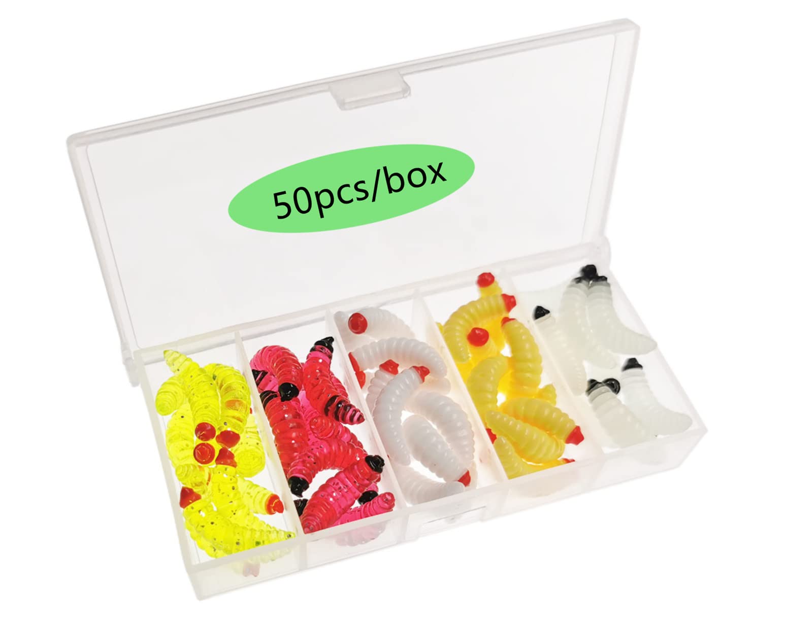 50Pcs 1Inch Silicone Soft Maggot Worm Soft Artificial Bread Worm Fishing Lure (Multicolor)