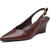 NEWBELLA Women's Wedge Heels - Minimalist Faux Leather Pumps with Back Straps, Comfortable Dress Shoes for Work & Everyday Wear