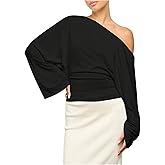 Floerns Women's Off The Shoulder T Shirt Asymmetrical Long Sleeve Loose Dressy Tee Tops