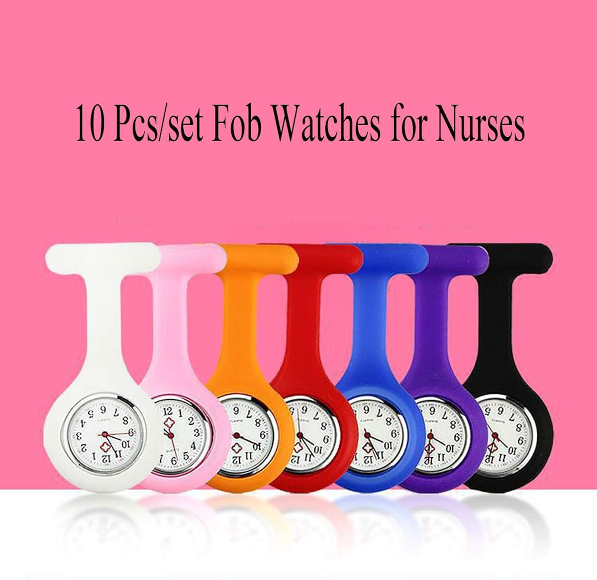 Fob Watches for Nurses, 10 Pcs/Set Clip on Nurse Watches for Women Men, Unisex Portable Silicone Clip-on Quartz Watches with Second Hand for Doctor: Watches