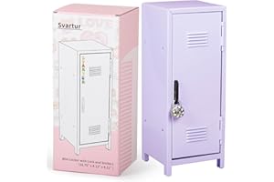 Svartur Mini Locker with Lock & Keys, Stickers, Metal Small Locker for Desktop, Girls Lockbox Desktop Storage Organizer, Money Safe and Cash Lock Box for Girls Safe, Purple