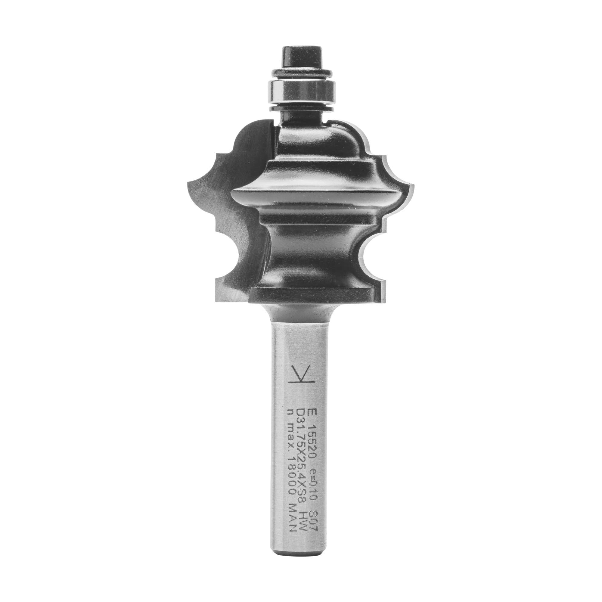 ENT 15520 Multi Form Cutter, Tungsten Carbide TC, Shank (S) 8 mm, Diameter (D) 31,8 mm, NL 25,4 mm, R1 3,2 mm, R2 4 mm, R3 4,8 mm, SL 32 mm, with Ball Bearing
