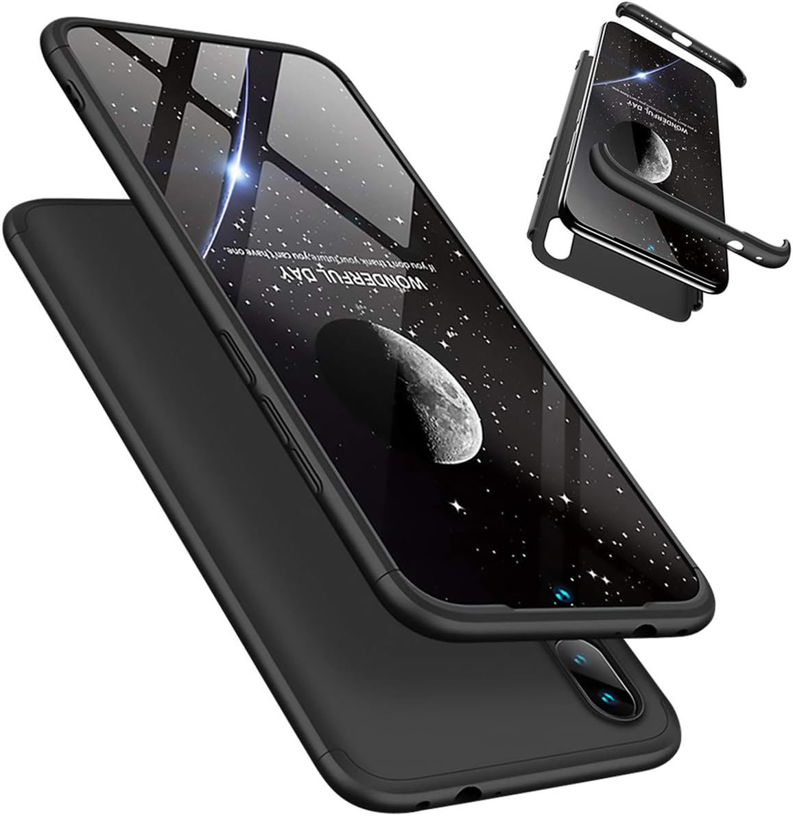 Xiaomi Redmi Note 7/Note 7 Pro Case, Laixin Protection 3 in 1 Slim Hard PC Cover with Screen Protector Shockproof Shell Full Body Protective Case Bumper (Black)