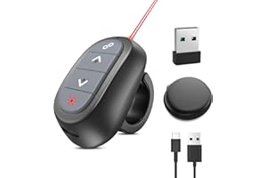 LETEAPII Powerpoint Clicker with Laser Pointer: Wireless Presentation Remote Presenter, Finger Ring Power Point PPT Clickers, Rechargeable Hyperlink Google Slide Advancer for Mac, Laptop, Computer