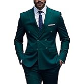 i · FineLong Men's Slim Fit 2 Piece Suit Double Breasted Sports Jacket Pants Set,Business Wedding Prom Tuxedo Suits