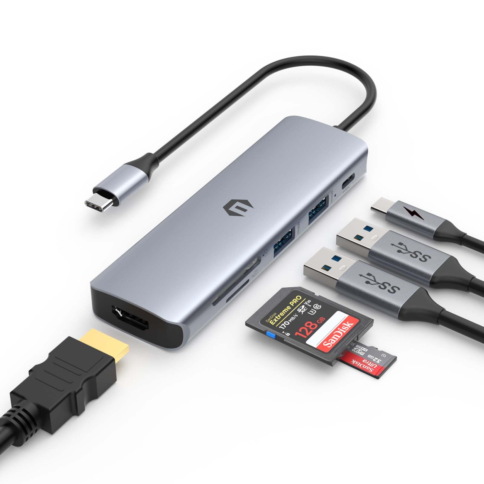 SUTOUG USB C Hub, 12 in 1 with 4K HDMI, 100W PD, 5 USB Ports, SD/TF, Ethernet, for MacBook Pro/Air, iPad Pro, Laptops & Monitors