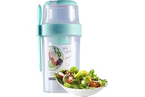 Salad Meal Shaker Cup Portable Fresh Salad Cup with Dressing Holder 2 Layers Fruit Vegetable Salad Container for Lunch Cyan L