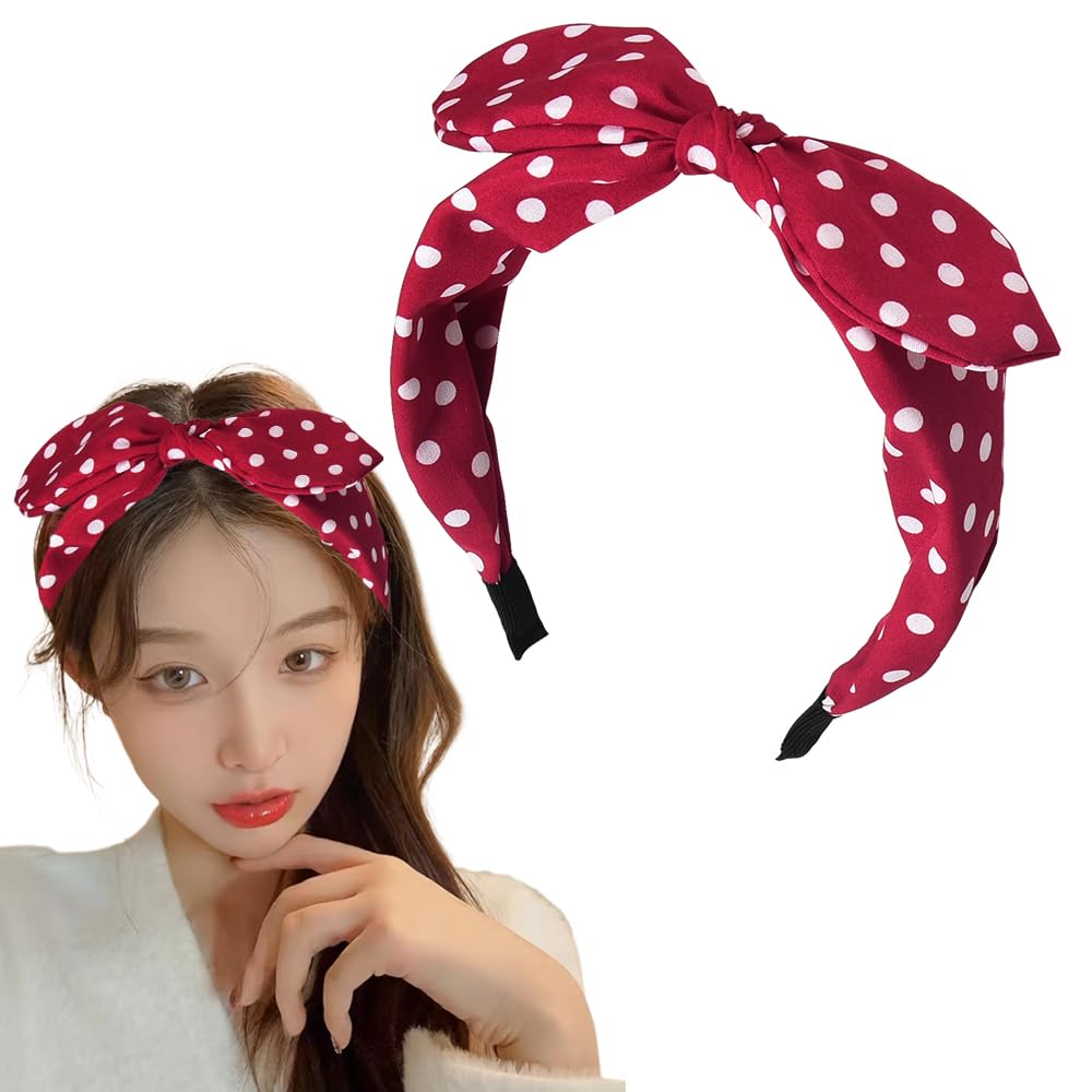 Red Polka Dot Vintage Knotted Headband for Women's Hair - Fashion Head Band for Thick Hair - Cute Accessories Decoration