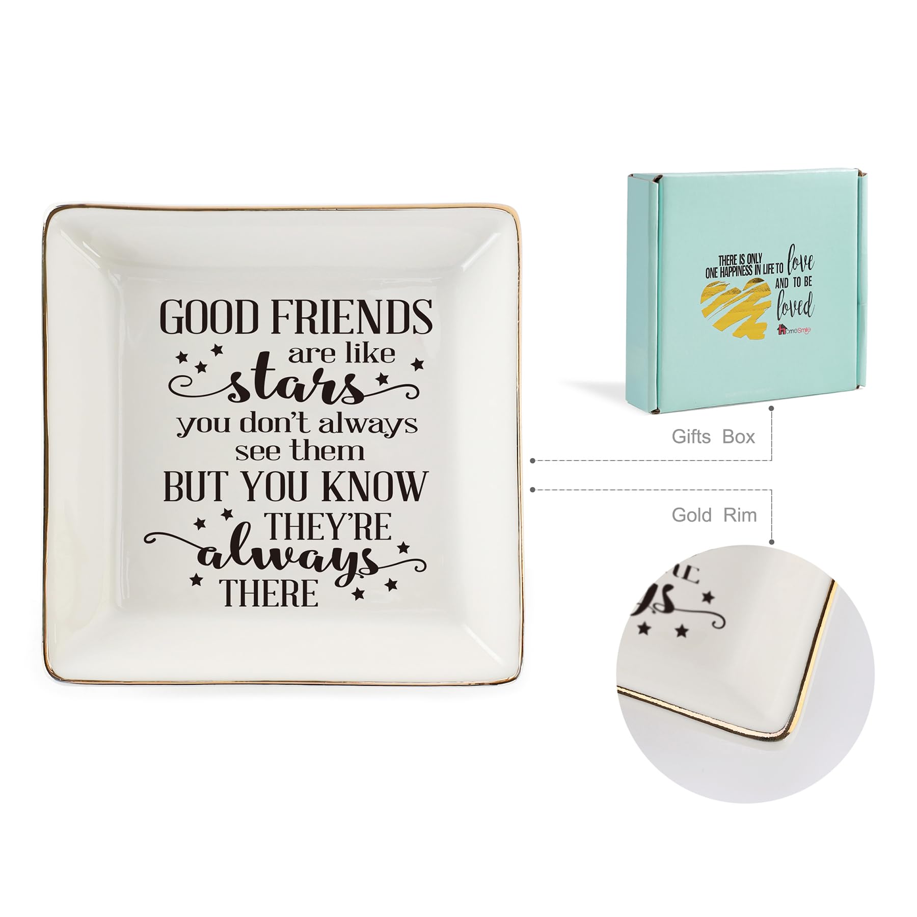 HOME SMILE Ceramic Ring Dish Jewelry Tray for Mom Sister Friends