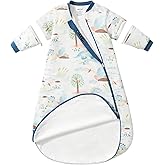 Baby Sleep Sack 3–6 Months, Cotton Sleep Sack with Detachable Long Sleeves, 1.0 TOG Wearable Blanket for Cooler Nights, 2-Way Zipper Toddler Sleeping Sack with Temperature Strip, Dinosaur