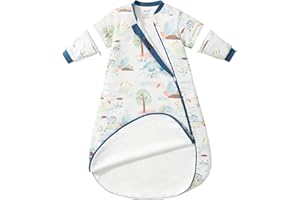 usbettas Baby Sleep Sack 6-12 Months, Cotton Detachable Long Sleeve Sleep Sack, 2.5 Tog Toddler Sleeping Sack with Temperature Strips, 2-Way Zipper Wearable Blankets for Newborns, Dinosaur