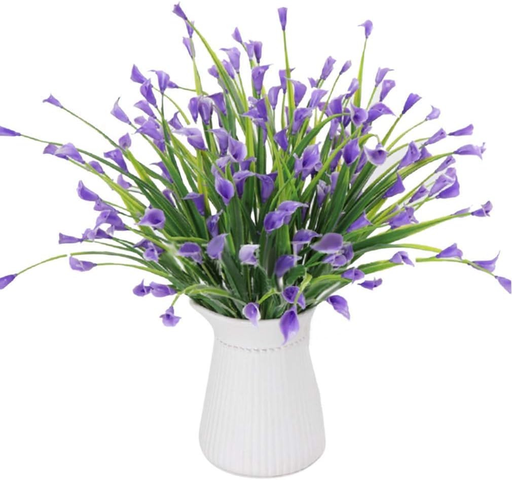 Chapter Seven 4pcs Artificial Calla Lily Fake Shrubs Faux Plants Plastic Bushes Indoor Outdoor Home Office Garden Patio Yard Table Wedding Farmhouse Decor (Purple)