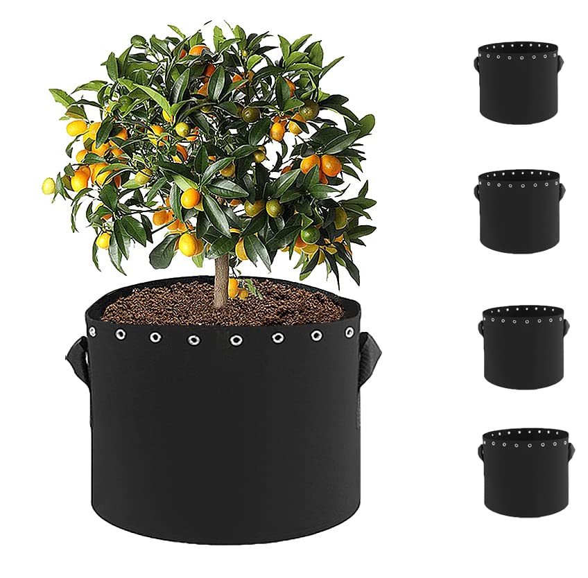 7 Gallon Grow Bags for Plants 5-Pack Thickened Non-woven Aeration Fabric Pots with Handles and Holes, 26 Litre Plant Fabric Containers (5-Pack 7 Gallon)