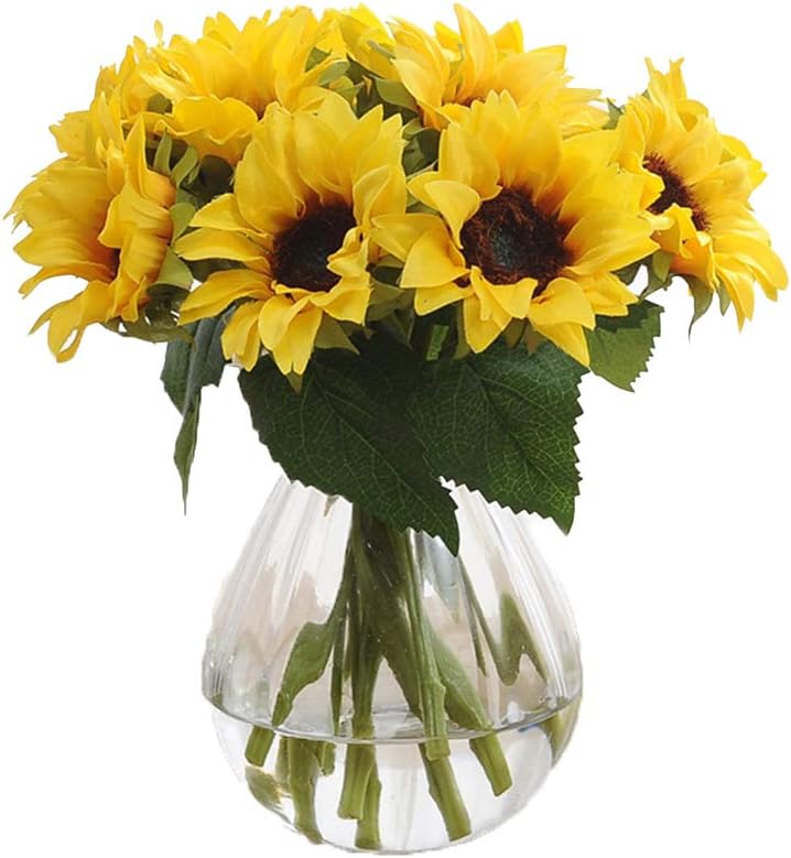 Crt Gucy 6 Pcs Artificial Sunflowers Bouquet for Home Hotel Office Decoration（Not Included Vase